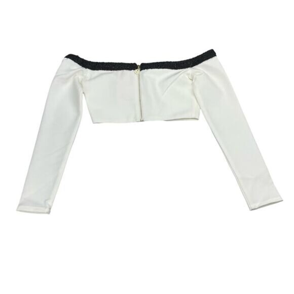 NWT AMBER X MESHKI Claudia Tweed Trim Bardot Off Shoulder Top Sz XS - Picture 12 of 13